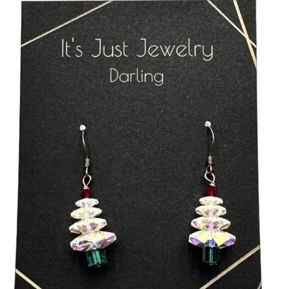 Aurora Borealis Crystal Christmas Tree Sterling Silver 1.5 Inch Pierced Earrings - Picture 1 of 3